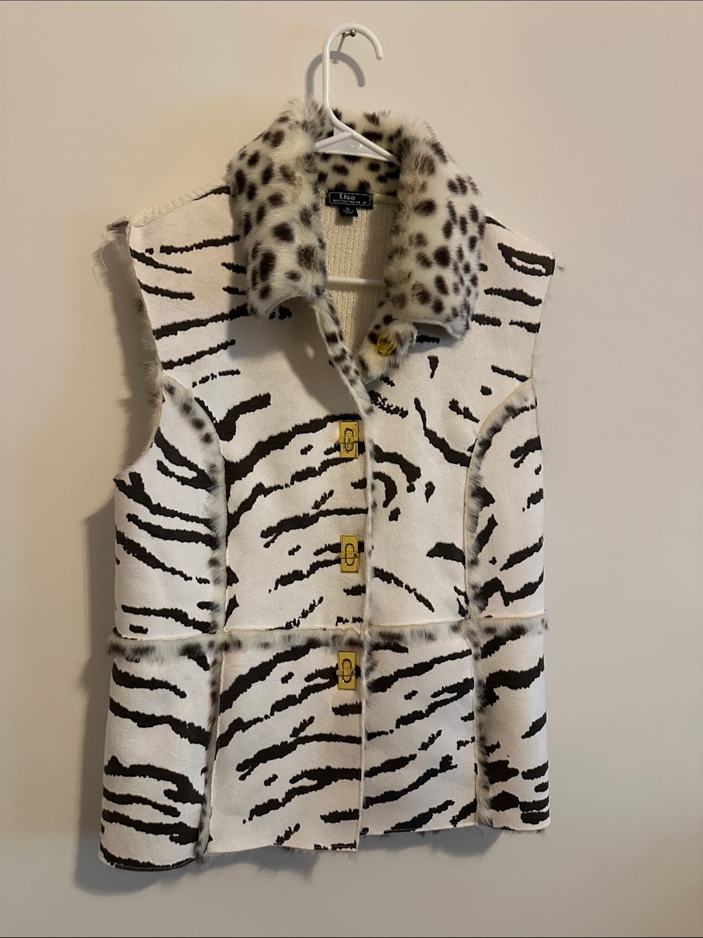 Lisa International Cream and Brown Spotted Faux Fur Vest